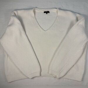 Quince Women’s 100% Organic Cotton Fisherman V-Neck Knit Sweater Ivory Large